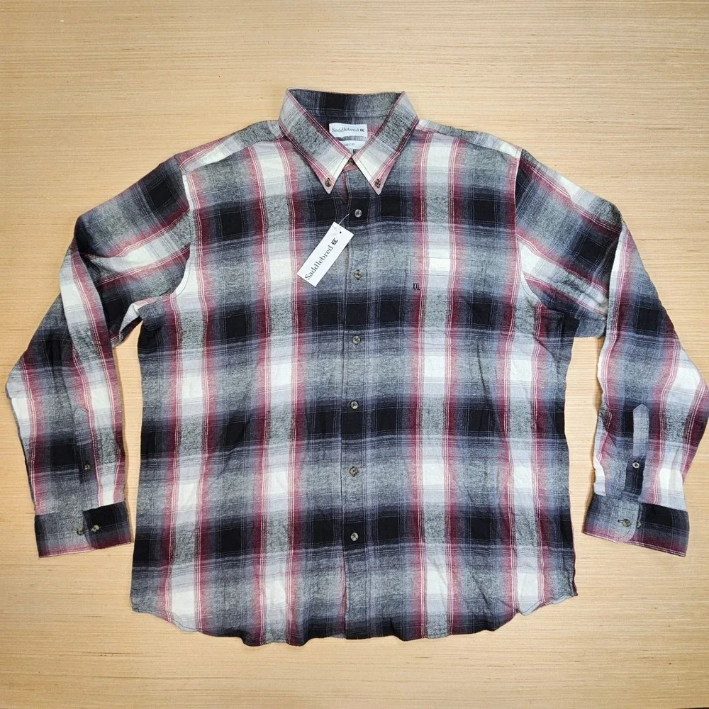 Saddlebred Flannel Shirt Mens XXL Graphite Plaid Long Sleeve Button Down NEW‎